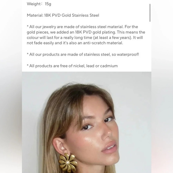 Anthropologie Flower Pearl 18K Gold Stainless Steel Waterproof Earrings - Picture 9 of 9